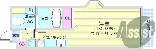 1R、エアコン、フローリング、オートロック