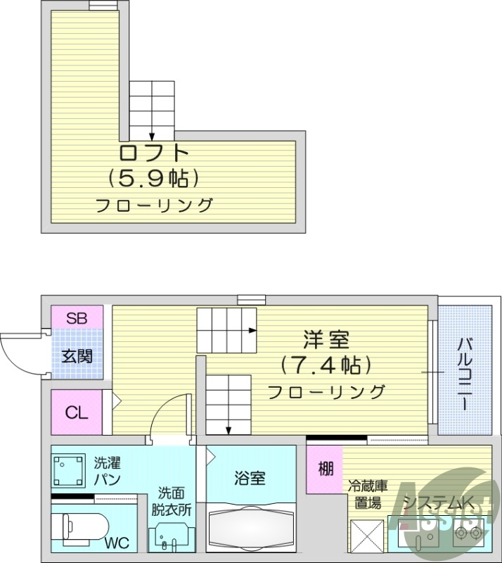 1K、ロフト付き！浴室乾燥機、クローゼット