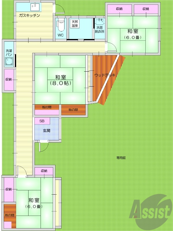 3DK、ペット飼育可能、全部屋エアコン付き。