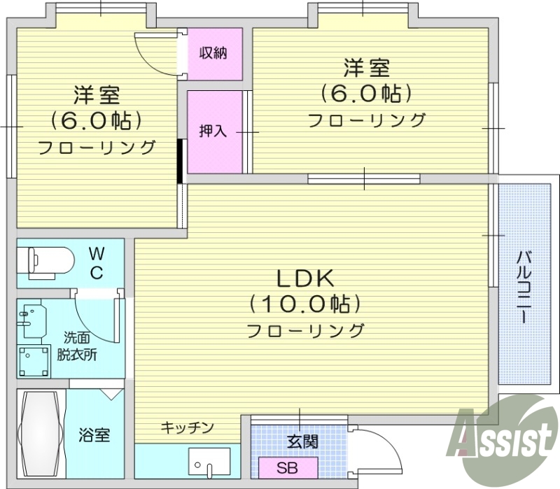 2LDK、ペット可能、独立洗面台、角部屋、追炊き機能