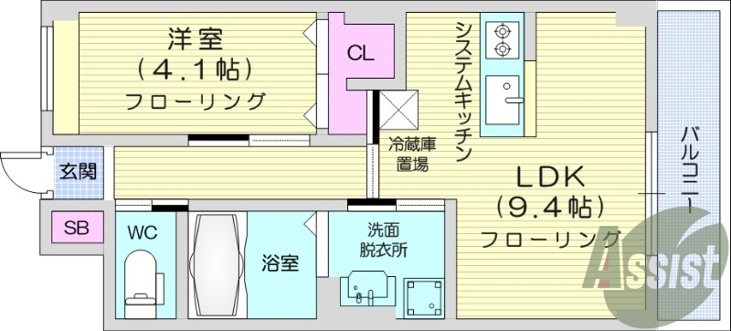 1LDK、バストイレ別、エアコン、室内洗濯置場