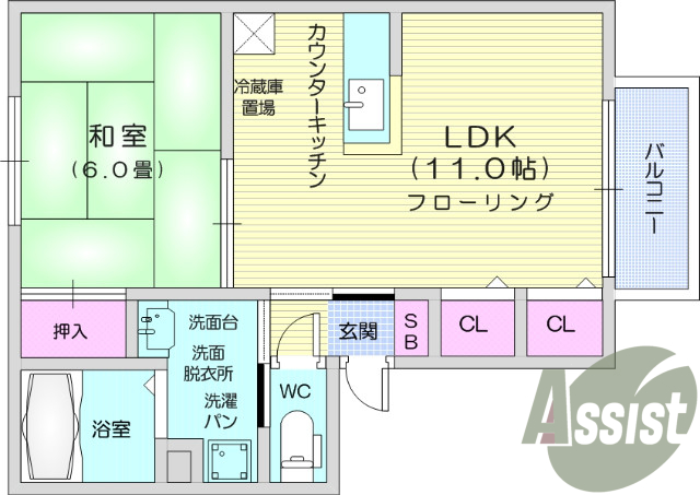 1LDK、洗髪洗面化粧台、角部屋、トランクルーム