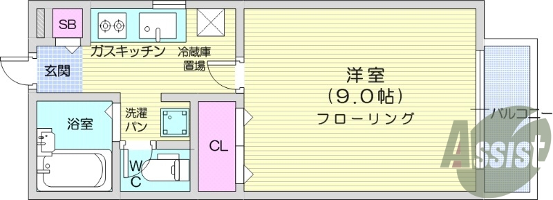 北四番丁駅徒歩圏内、1K、角部屋、追焚機能付きバス