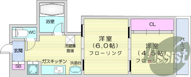 2ＤＫ、洗髪洗面化粧台、都市ガス、バストイレ別