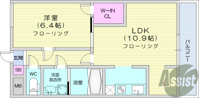 １LDK、エアコン、家具家電設置可、ウォークインクローゼット