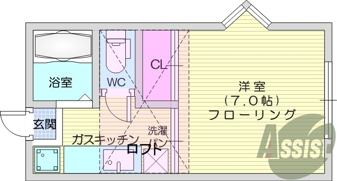 1K、ロフト、フローリング、キッチン