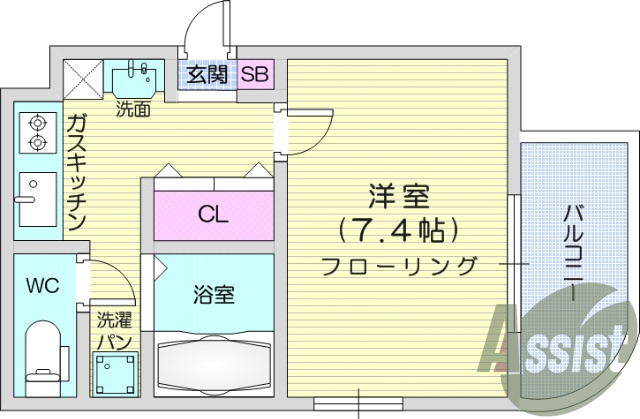 1K、エアコン、バストイレ別、2口コンロ