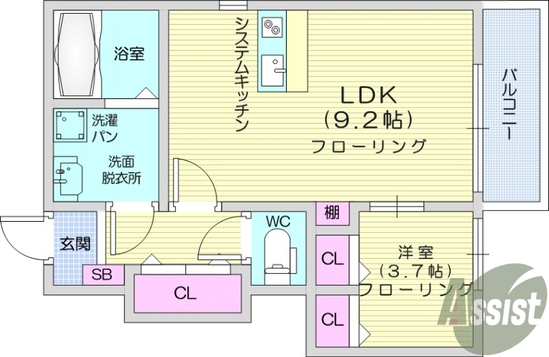 1LDK、追炊き機能、ネット無料、カウンターキッチン