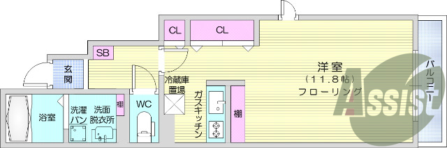 1k、フローリング、浴室乾燥機、温水洗浄便座