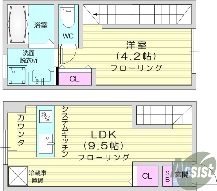1LDK、エアコン、室内洗濯機置場、トイレ浴室別、収納