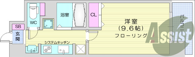 １K、宅配ボックス、エアコン、オートロック、システムキッチン