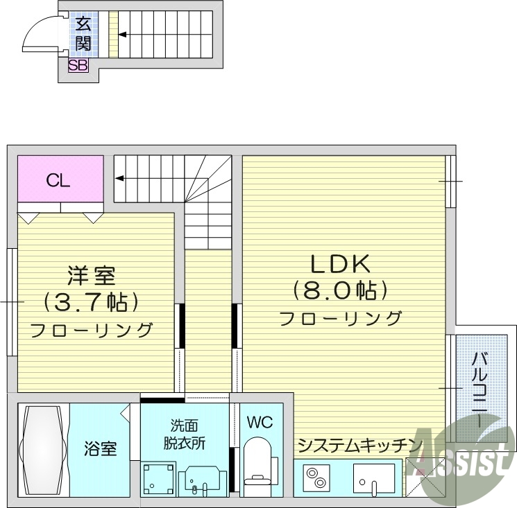 1LDK、バルコニー、ネット無料、浴室乾燥機、IHコンロ