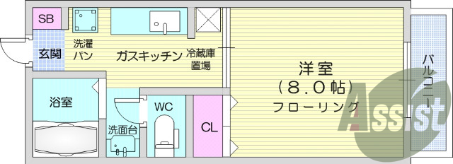 1K、インターホン、エアコン、独立洗面台