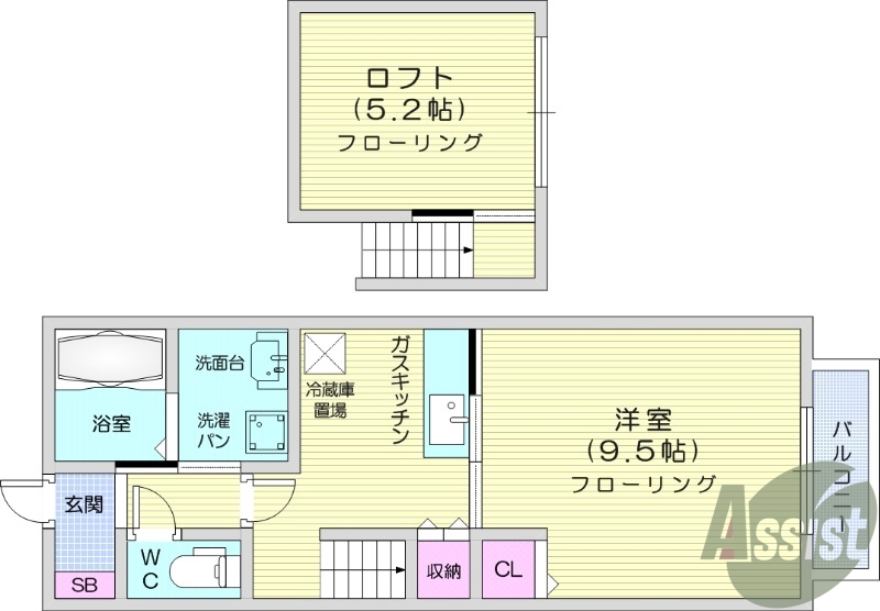 1K、ロフト、独立洗面所、デジタルキー、追い焚き機能
