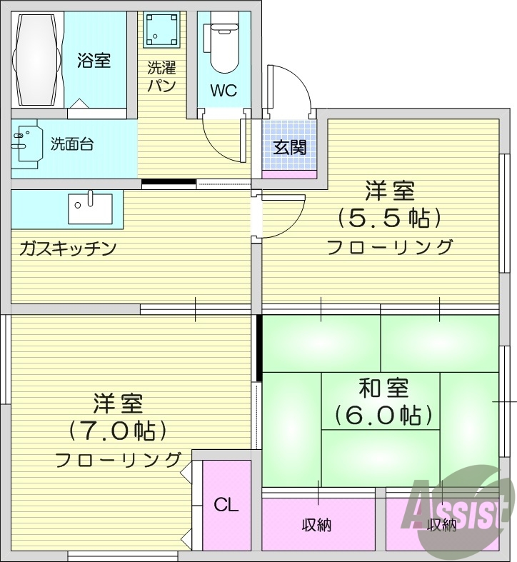 3K、追い焚き、洗面所独立、バストイレ別、角部屋