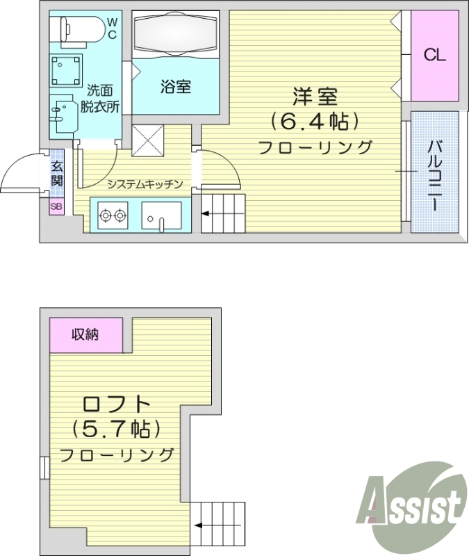 1K、ネット無料、オートロック付き、エアコン、ロフト