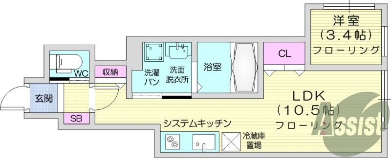 1LDK、インターネット無料、追い焚き、浴室乾燥