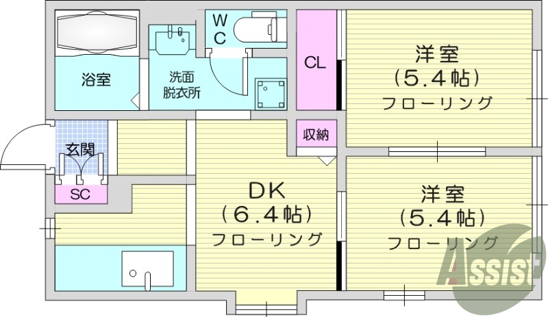 ２DK、バストイレ別、浴室乾燥付き、追い焚き機能付き