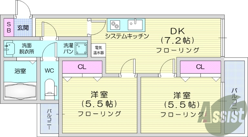 2DK、オール電化、独立洗面台、シャワートイレ、ペット相談