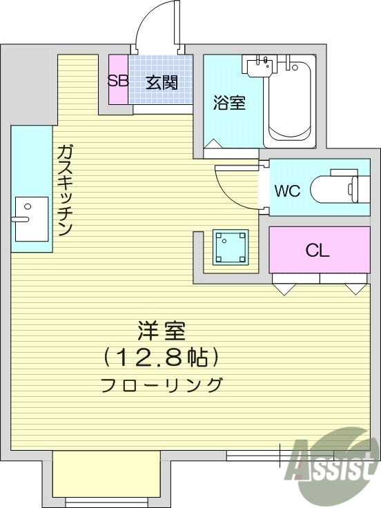 １R、エアコン、都市ガス、ネット無料、