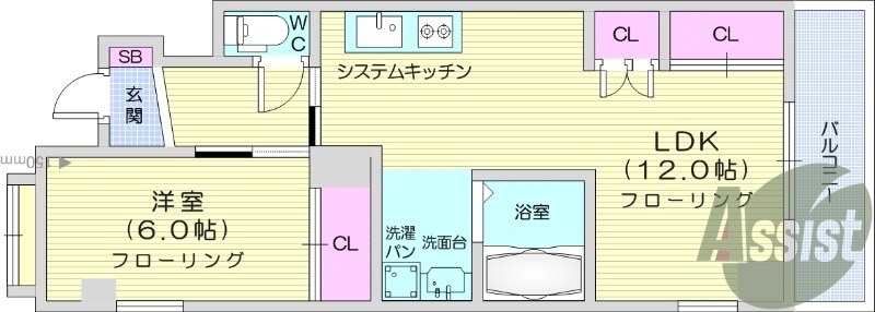 1LDK、独立洗面所、南向き、エアコン、都市ガス