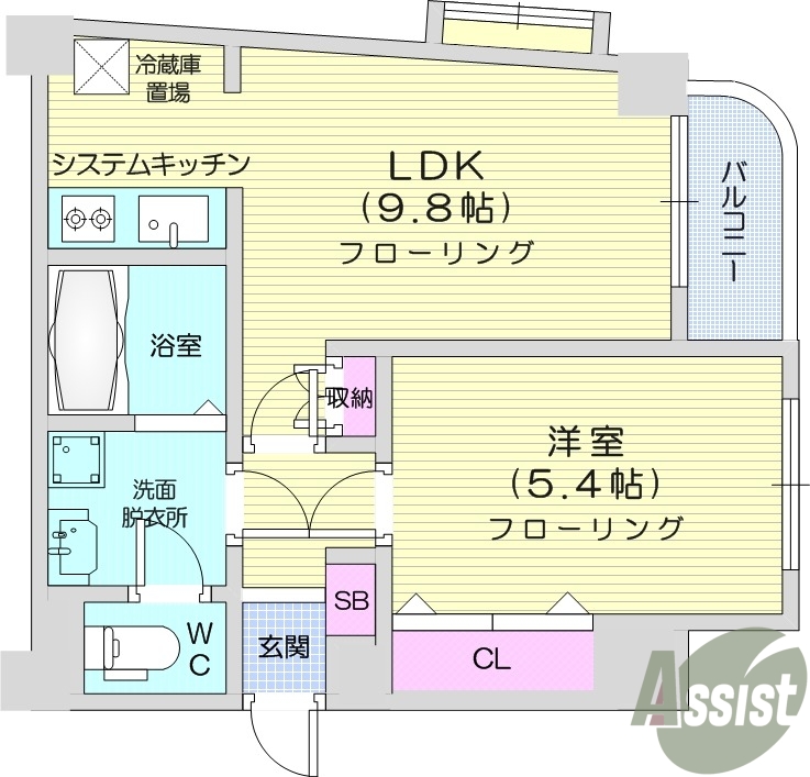 1LDK、洗面台独立、ウォシュレット、BS。