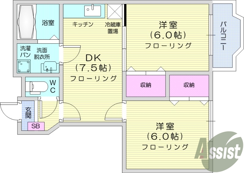 2DK、エアコン、独立洗面台、ペット可能、追い焚き