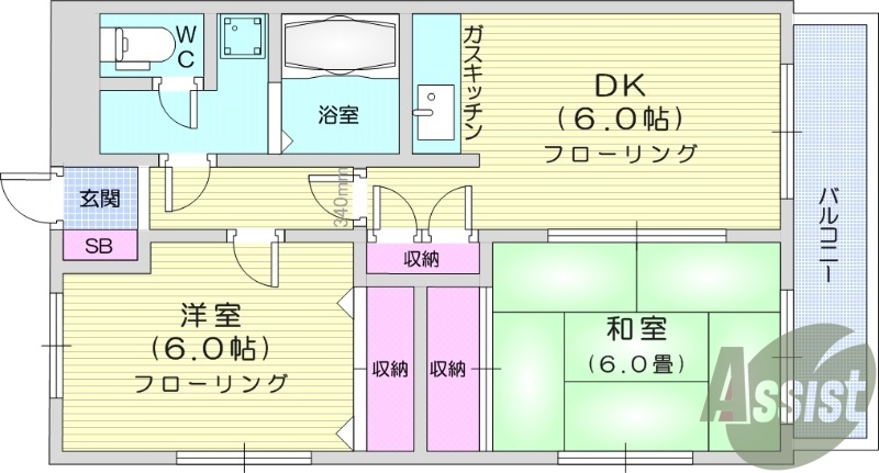 ２DK、モニターインターホン、エアコン、収納