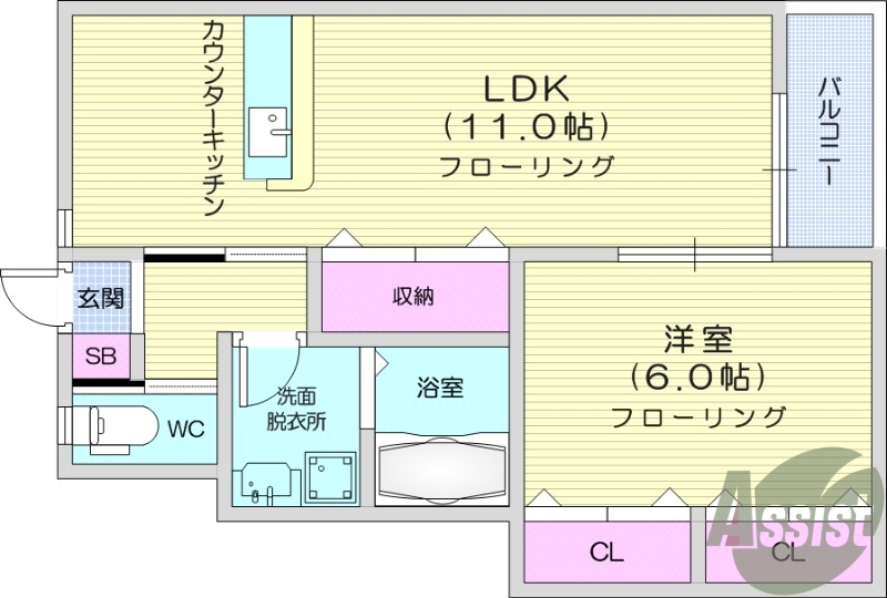 1LDK、インターネット無料、エアコン。