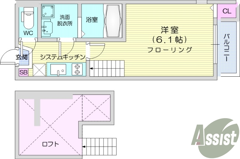 1K、フローリング、デザイナーズ、ロフト。