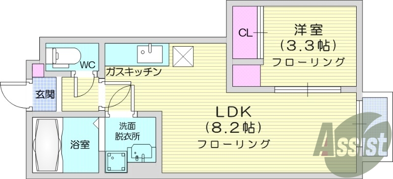 １LDK、追い焚き、浴室乾燥機、エアコン