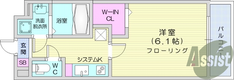 1K、ペット飼育可能、ウォークインクローゼット