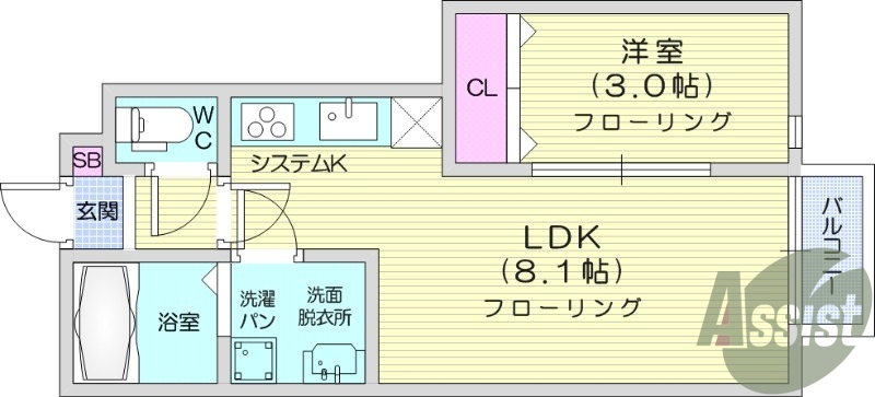 1LDK、ネット無料、IH、防犯カメラ、浴室乾燥。追い焚き