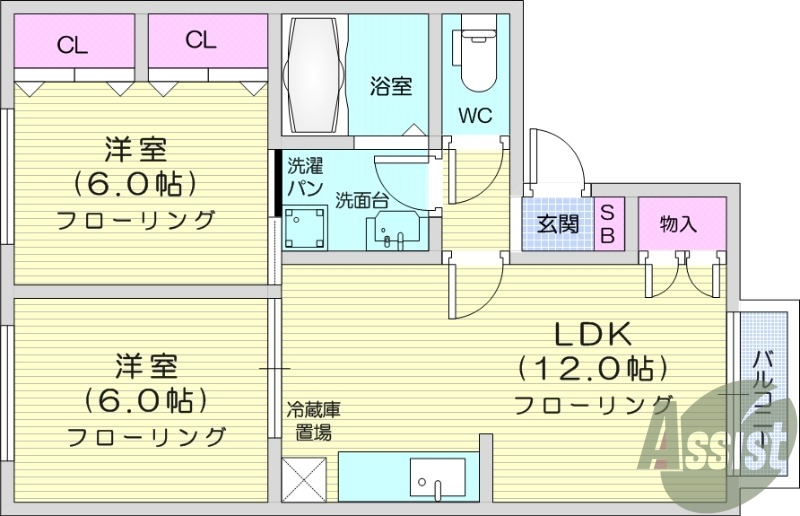 2LDK、追い焚き、ウォシュレット、独立洗面台。