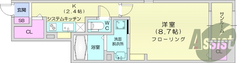 1K、追い焚き、オール電化、ネット無料、宅配BOX