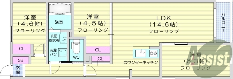 3LDK、オートロック、宅配BOX、追い焚き、IH