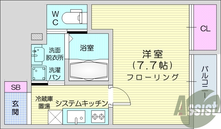1K、浴室乾燥、ネット無料、追い焚き、都市ガス、IH２口