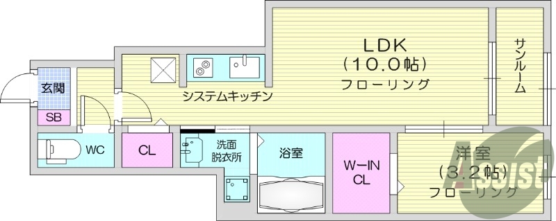 1LDK、追い焚き、浴室乾燥、宅配ボックス、エアコン２台