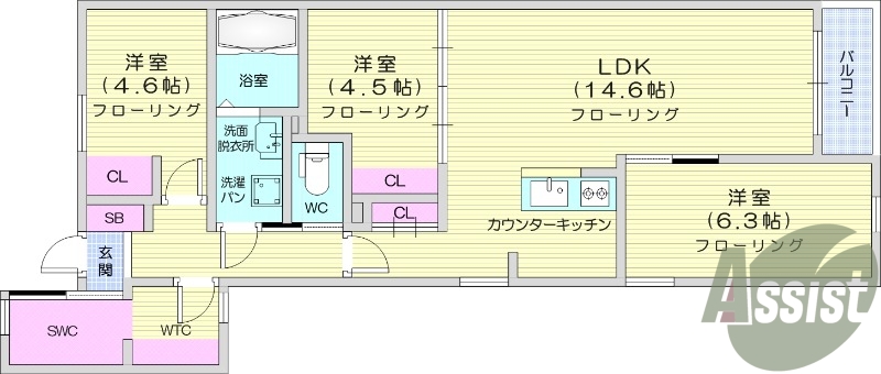 3LDK、オートロック、追い焚き、ネット無料、IH。