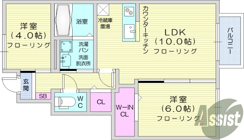 2LDK、浴室乾燥、追い焚き、モニタ付きインターホン