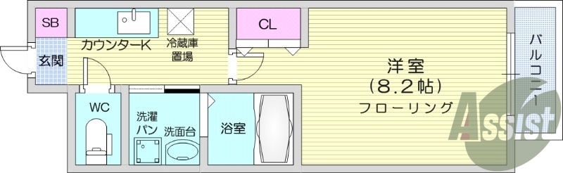 1K、エアコン、バストイレ別、インターネット無料