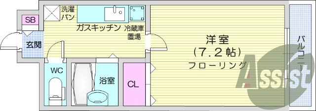 1K、フローリング、エレベーター、温水洗浄便座