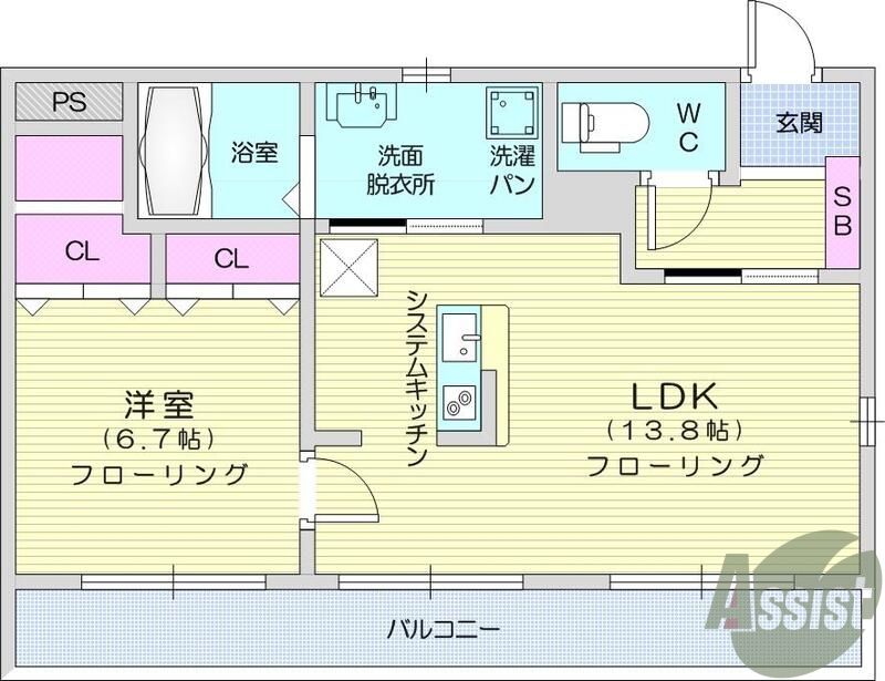1LDK、ネット無料、システムキッチン、浴室乾燥、エアコン