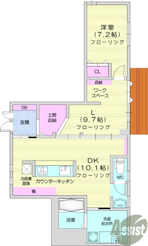 1LDK、バーカウンター、一坪風呂、ワークスペース。