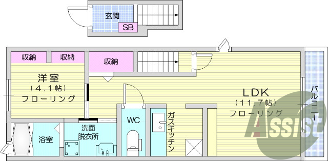 1LDK、南向き、追い焚き機能、浴室乾燥機、独立洗面台