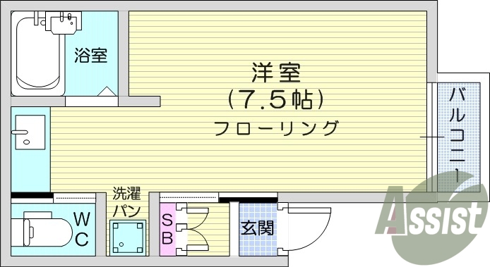 ワンルーム、エアコン、室内洗濯機置場、トイレ浴室別、収納