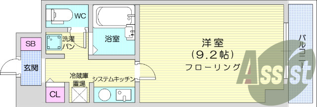 1K、バストイレ別、エレベーター、エアコン、インターホン