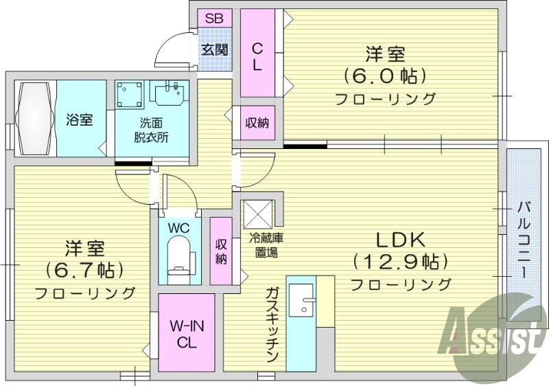 2LDK、インターネット無料、温水洗浄便座、独立洗面台