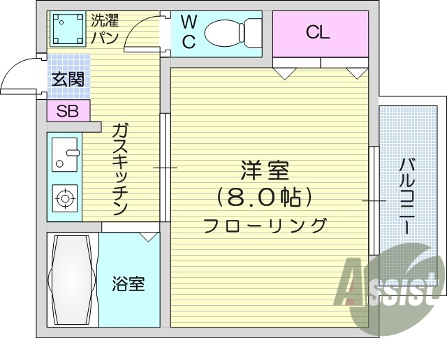１K、エアコン、バストイレ別、洗面台、プロパンガス