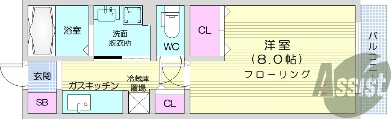 １K、温水洗浄便座、バストイレ別、独立洗面台